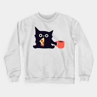 Cute Black Cat Eating Pizza Slice Crewneck Sweatshirt